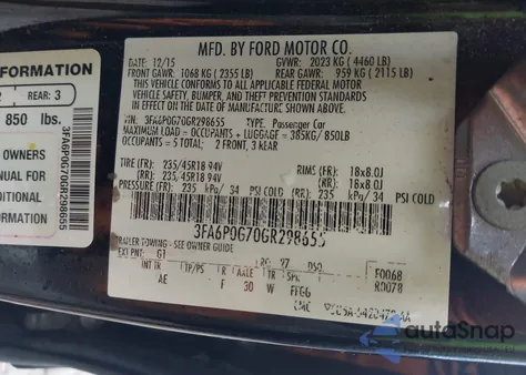2016 Ford Fusion S from USA, damaged, VIN 3FA6P0G70GR298655